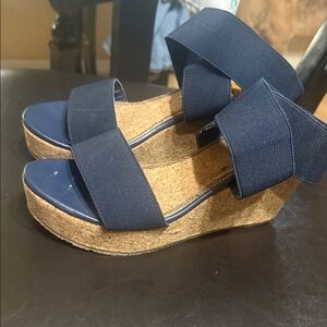 Volatile Navy Blue Wedge Sandals